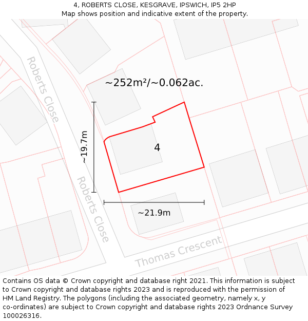 4, ROBERTS CLOSE, KESGRAVE, IPSWICH, IP5 2HP: Plot and title map