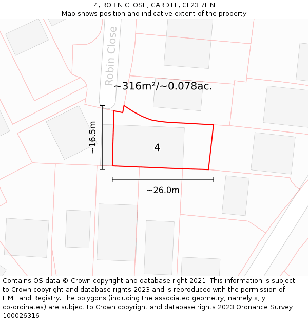4, ROBIN CLOSE, CARDIFF, CF23 7HN: Plot and title map