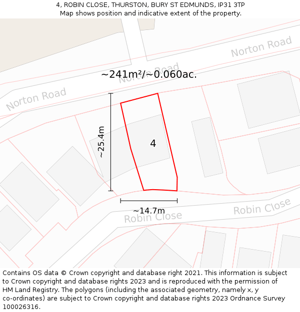4, ROBIN CLOSE, THURSTON, BURY ST EDMUNDS, IP31 3TP: Plot and title map