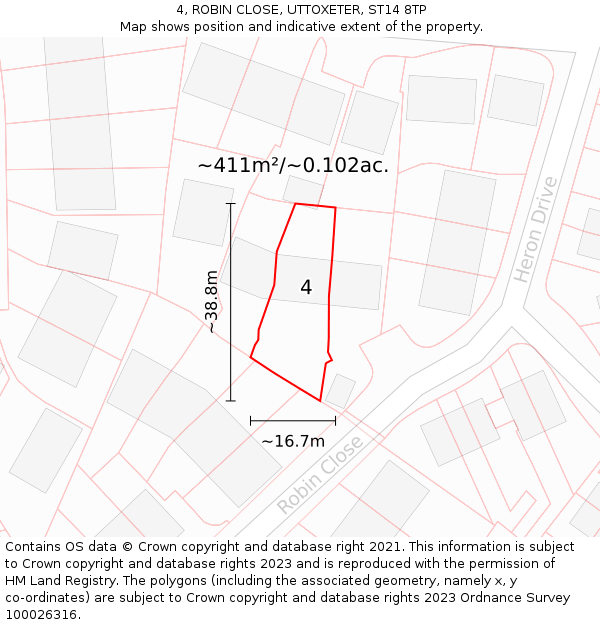 4, ROBIN CLOSE, UTTOXETER, ST14 8TP: Plot and title map
