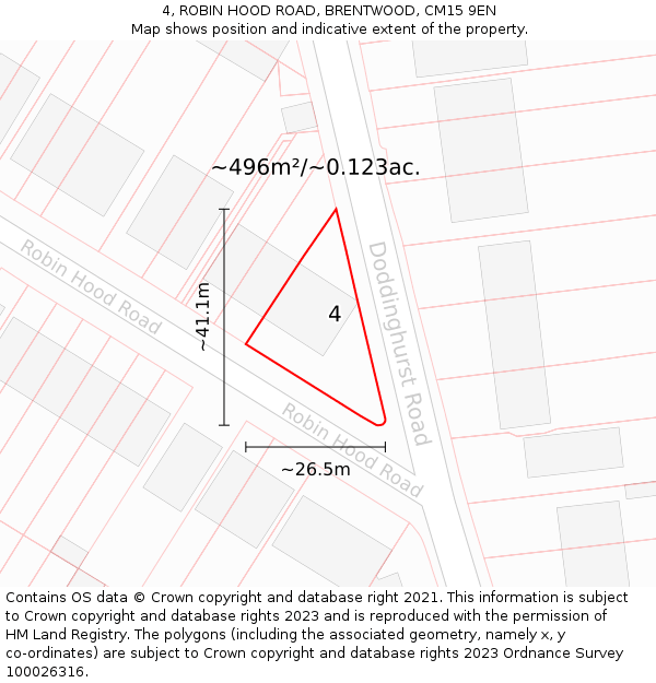 4, ROBIN HOOD ROAD, BRENTWOOD, CM15 9EN: Plot and title map