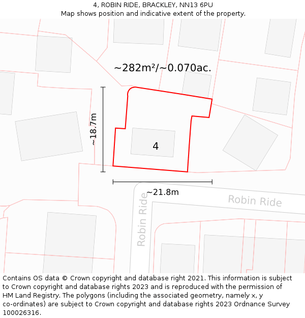 4, ROBIN RIDE, BRACKLEY, NN13 6PU: Plot and title map