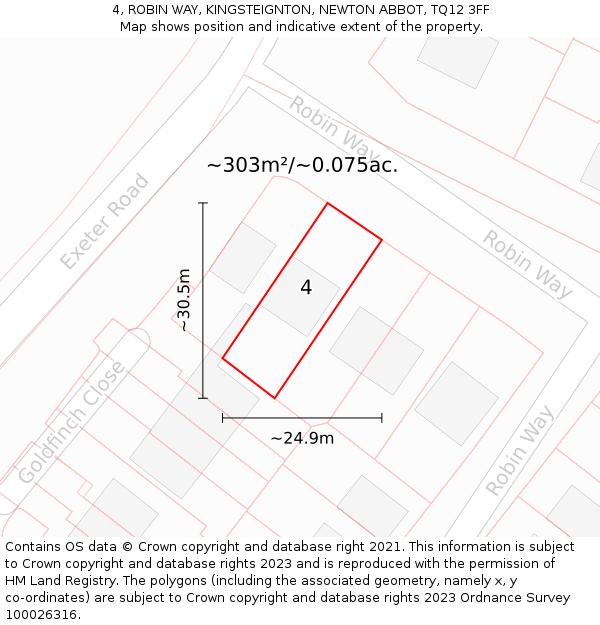 4, ROBIN WAY, KINGSTEIGNTON, NEWTON ABBOT, TQ12 3FF: Plot and title map