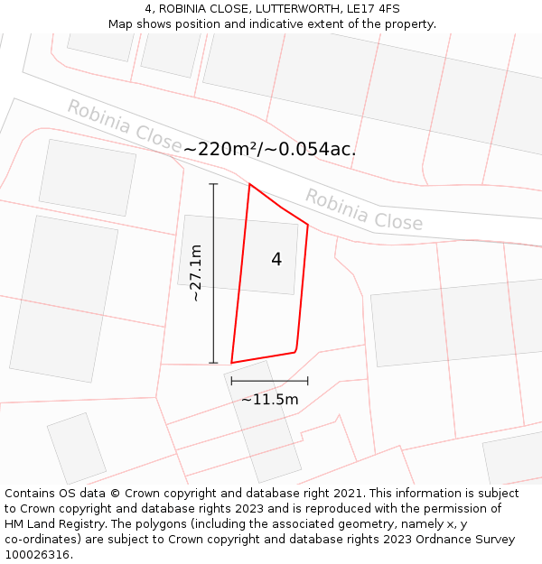 4, ROBINIA CLOSE, LUTTERWORTH, LE17 4FS: Plot and title map