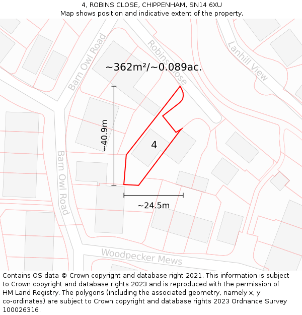 4, ROBINS CLOSE, CHIPPENHAM, SN14 6XU: Plot and title map