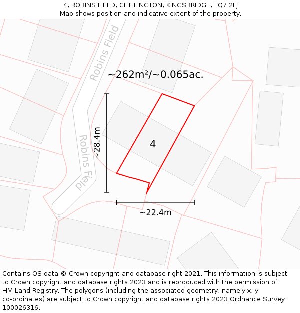 4, ROBINS FIELD, CHILLINGTON, KINGSBRIDGE, TQ7 2LJ: Plot and title map