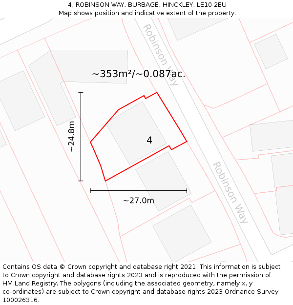 4, ROBINSON WAY, BURBAGE, HINCKLEY, LE10 2EU: Plot and title map