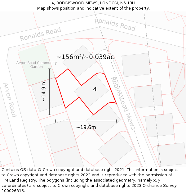 4, ROBINSWOOD MEWS, LONDON, N5 1RH: Plot and title map