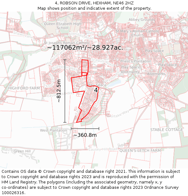 4, ROBSON DRIVE, HEXHAM, NE46 2HZ: Plot and title map