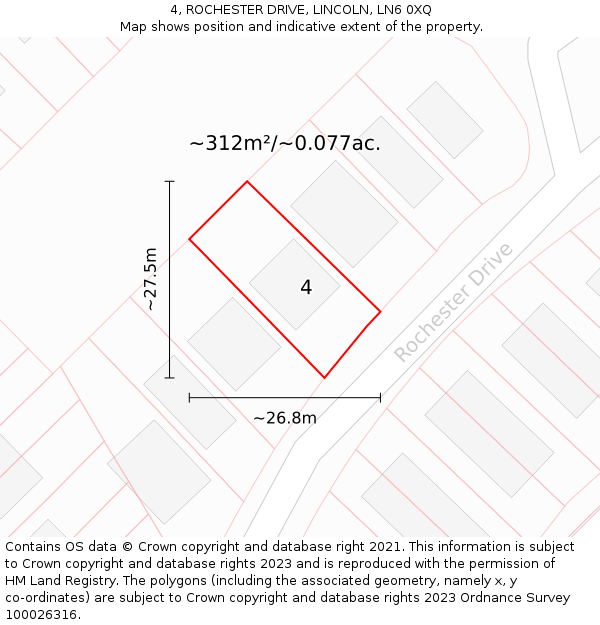 4, ROCHESTER DRIVE, LINCOLN, LN6 0XQ: Plot and title map
