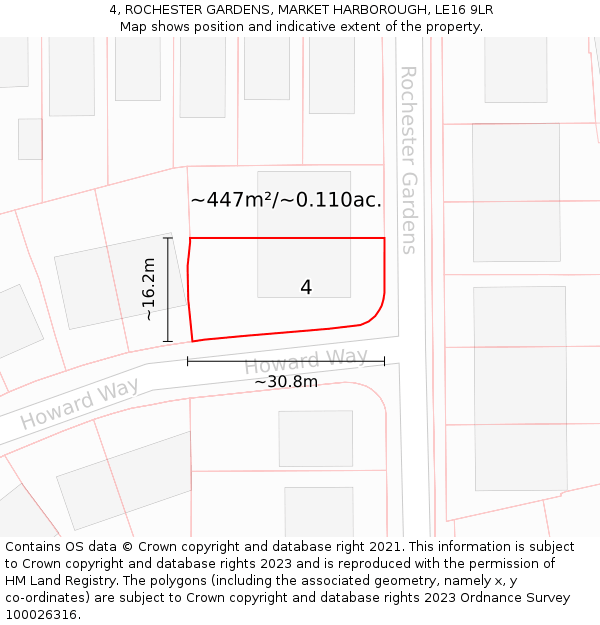 4, ROCHESTER GARDENS, MARKET HARBOROUGH, LE16 9LR: Plot and title map