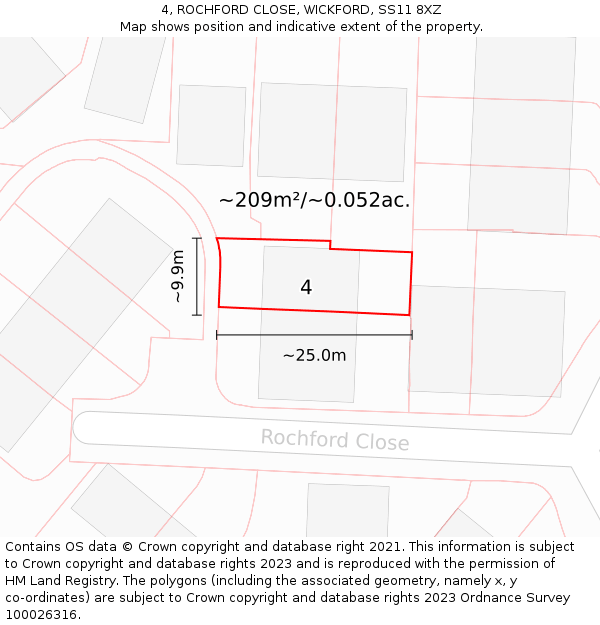 4, ROCHFORD CLOSE, WICKFORD, SS11 8XZ: Plot and title map