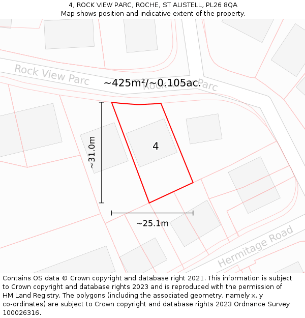 4, ROCK VIEW PARC, ROCHE, ST AUSTELL, PL26 8QA: Plot and title map
