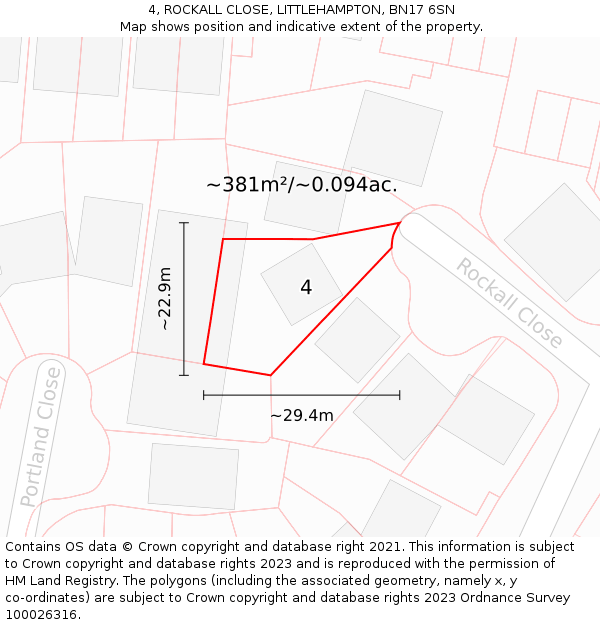 4, ROCKALL CLOSE, LITTLEHAMPTON, BN17 6SN: Plot and title map