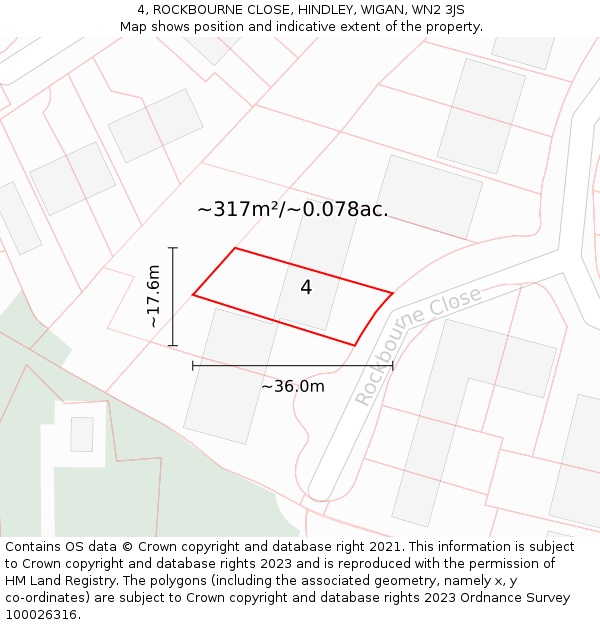 4, ROCKBOURNE CLOSE, HINDLEY, WIGAN, WN2 3JS: Plot and title map