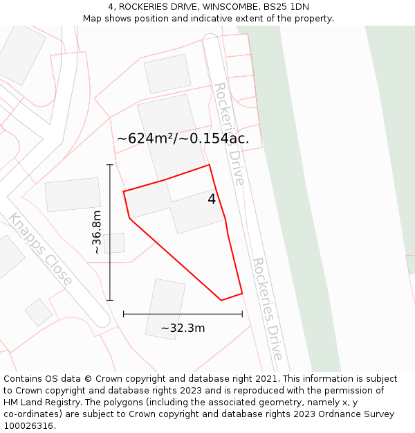 4, ROCKERIES DRIVE, WINSCOMBE, BS25 1DN: Plot and title map