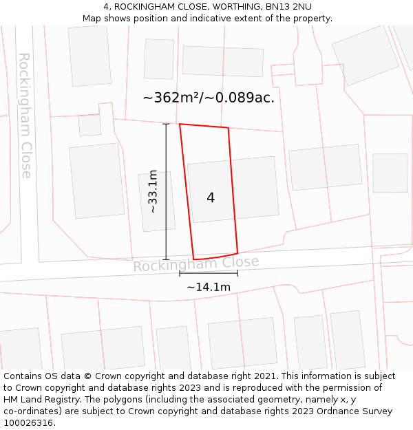 4, ROCKINGHAM CLOSE, WORTHING, BN13 2NU: Plot and title map