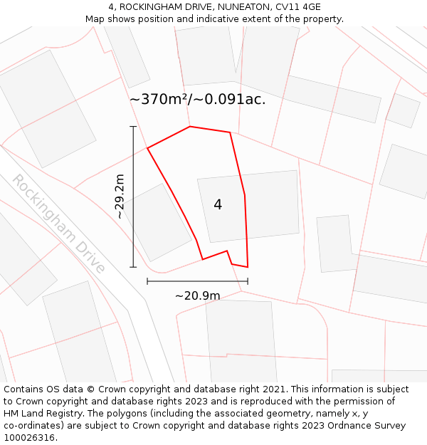 4, ROCKINGHAM DRIVE, NUNEATON, CV11 4GE: Plot and title map