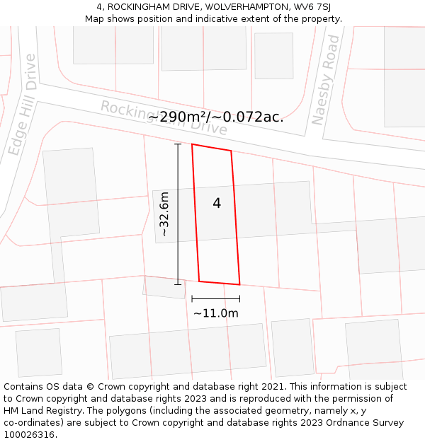 4, ROCKINGHAM DRIVE, WOLVERHAMPTON, WV6 7SJ: Plot and title map