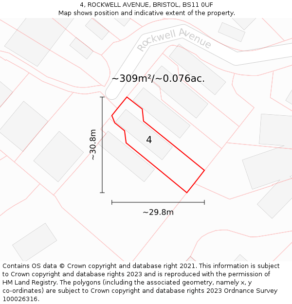 4, ROCKWELL AVENUE, BRISTOL, BS11 0UF: Plot and title map