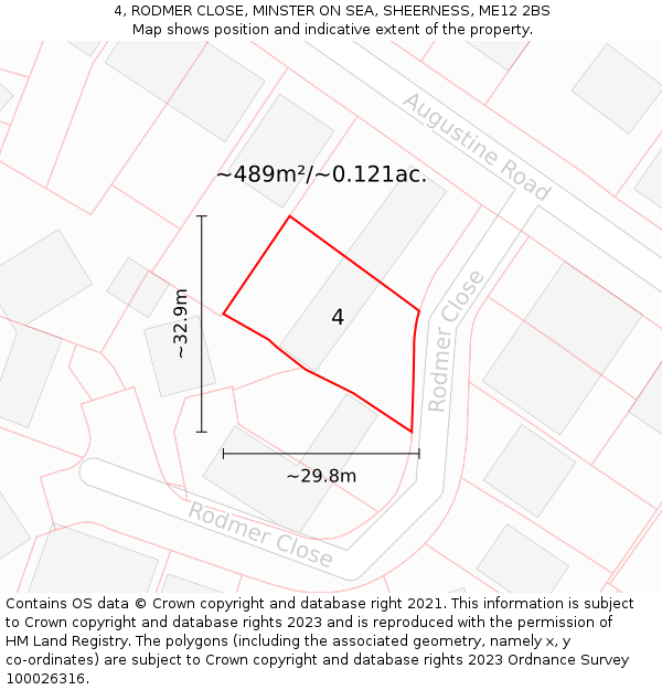 4, RODMER CLOSE, MINSTER ON SEA, SHEERNESS, ME12 2BS: Plot and title map