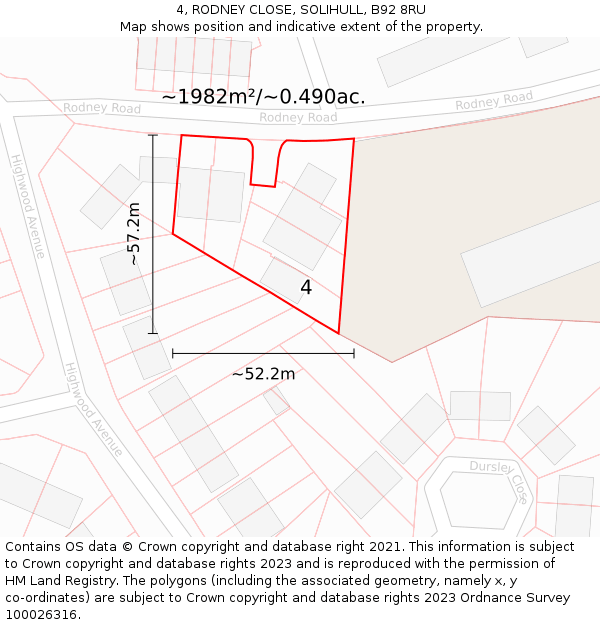 4, RODNEY CLOSE, SOLIHULL, B92 8RU: Plot and title map