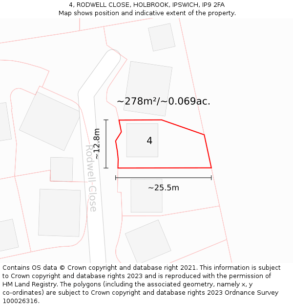 4, RODWELL CLOSE, HOLBROOK, IPSWICH, IP9 2FA: Plot and title map