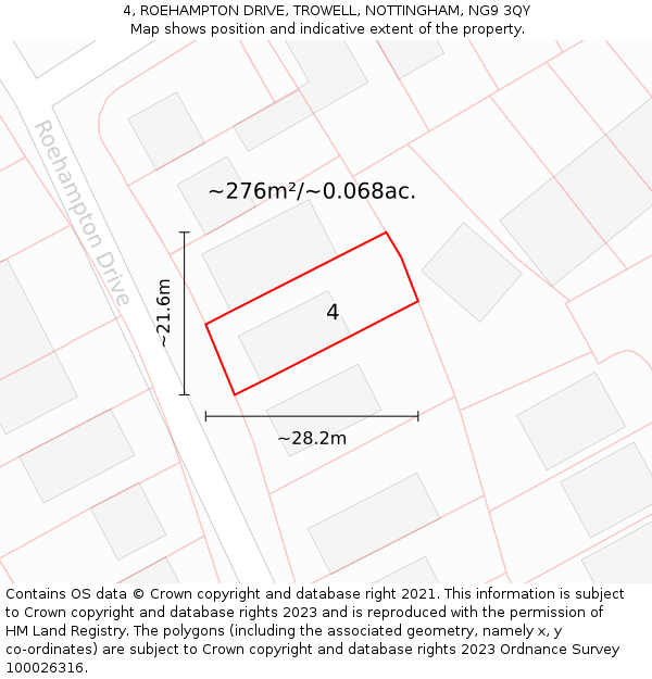 4, ROEHAMPTON DRIVE, TROWELL, NOTTINGHAM, NG9 3QY: Plot and title map