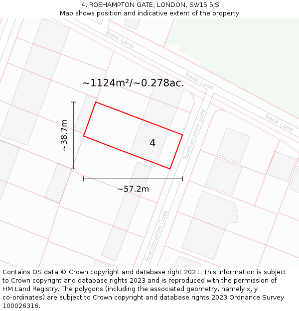 4, ROEHAMPTON GATE, LONDON, SW15 5JS: Plot and title map