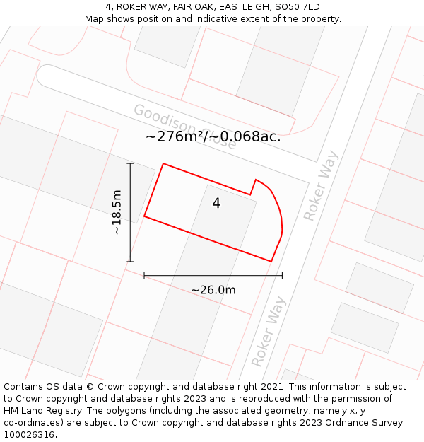 4, ROKER WAY, FAIR OAK, EASTLEIGH, SO50 7LD: Plot and title map