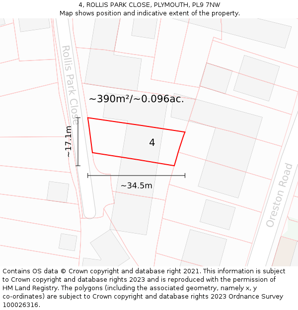 4, ROLLIS PARK CLOSE, PLYMOUTH, PL9 7NW: Plot and title map