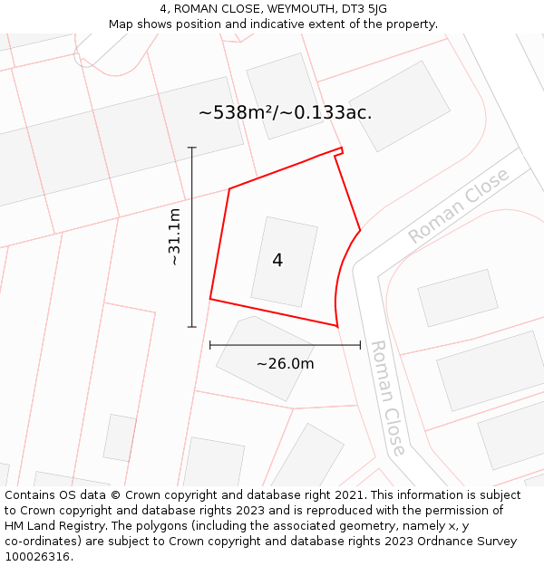 4, ROMAN CLOSE, WEYMOUTH, DT3 5JG: Plot and title map