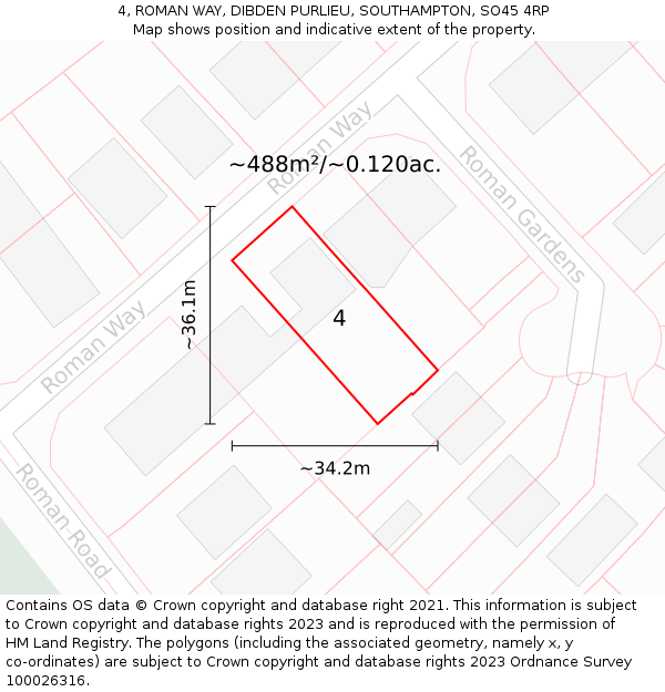 4, ROMAN WAY, DIBDEN PURLIEU, SOUTHAMPTON, SO45 4RP: Plot and title map