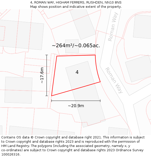 4, ROMAN WAY, HIGHAM FERRERS, RUSHDEN, NN10 8NS: Plot and title map