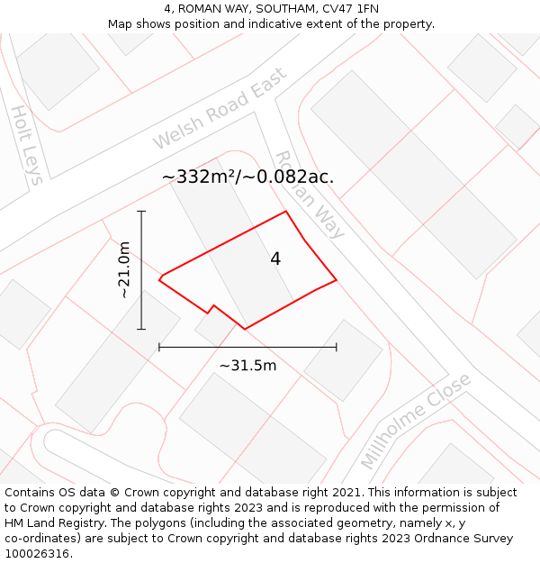 4, ROMAN WAY, SOUTHAM, CV47 1FN: Plot and title map