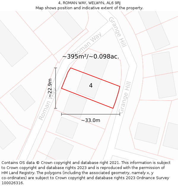 4, ROMAN WAY, WELWYN, AL6 9RJ: Plot and title map