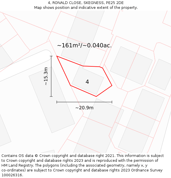 4, RONALD CLOSE, SKEGNESS, PE25 2DE: Plot and title map