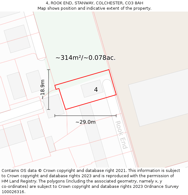 4, ROOK END, STANWAY, COLCHESTER, CO3 8AH: Plot and title map