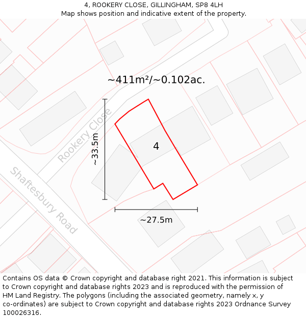 4, ROOKERY CLOSE, GILLINGHAM, SP8 4LH: Plot and title map