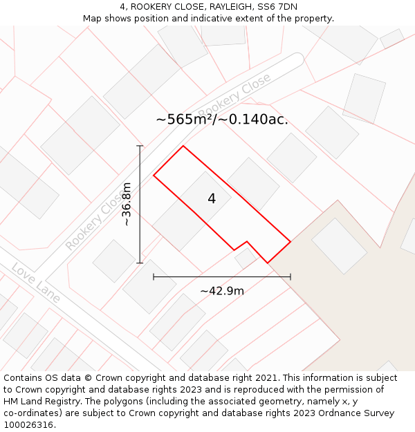 4, ROOKERY CLOSE, RAYLEIGH, SS6 7DN: Plot and title map