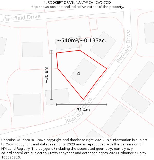 4, ROOKERY DRIVE, NANTWICH, CW5 7DD: Plot and title map