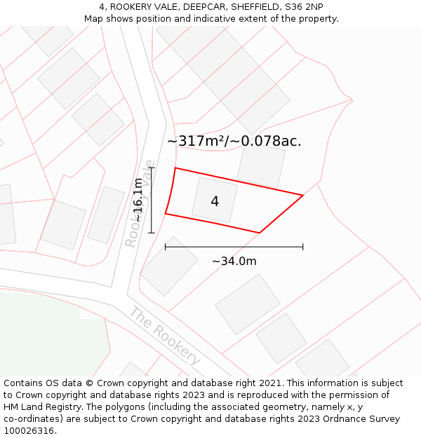 4, ROOKERY VALE, DEEPCAR, SHEFFIELD, S36 2NP: Plot and title map