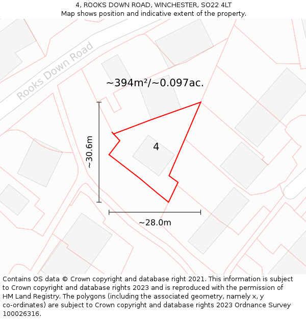 4, ROOKS DOWN ROAD, WINCHESTER, SO22 4LT: Plot and title map