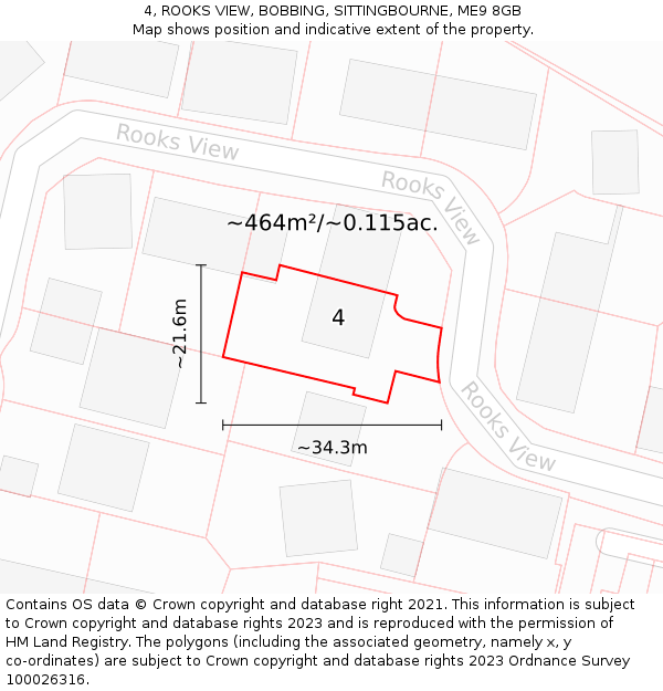 4, ROOKS VIEW, BOBBING, SITTINGBOURNE, ME9 8GB: Plot and title map