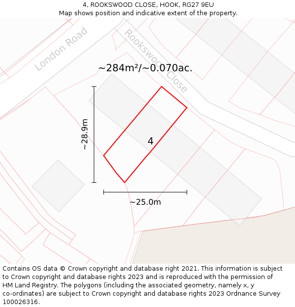 4, ROOKSWOOD CLOSE, HOOK, RG27 9EU: Plot and title map