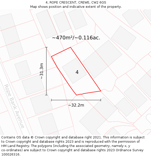 4, ROPE CRESCENT, CREWE, CW2 6GS: Plot and title map