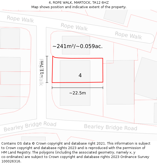 4, ROPE WALK, MARTOCK, TA12 6HZ: Plot and title map