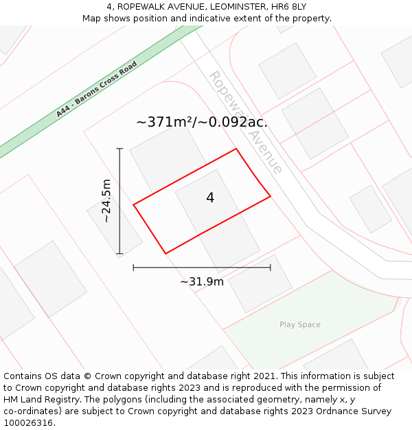 4, ROPEWALK AVENUE, LEOMINSTER, HR6 8LY: Plot and title map