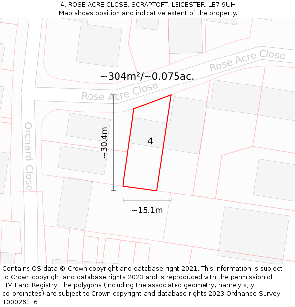 4, ROSE ACRE CLOSE, SCRAPTOFT, LEICESTER, LE7 9UH: Plot and title map