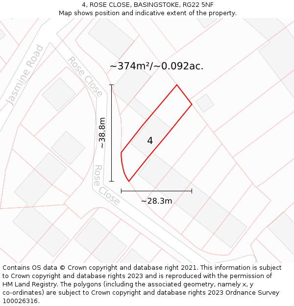 4, ROSE CLOSE, BASINGSTOKE, RG22 5NF: Plot and title map